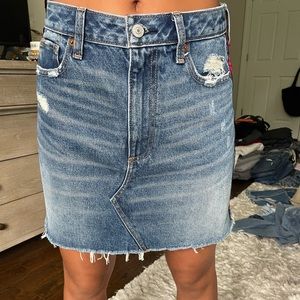 Denim Jean Skirt With Red Strip